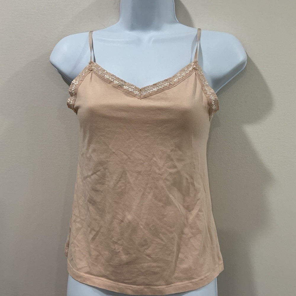 Vintage Esprit Babydoll Top Womens Medium Nude‎ Lace Trim Cami Y2K